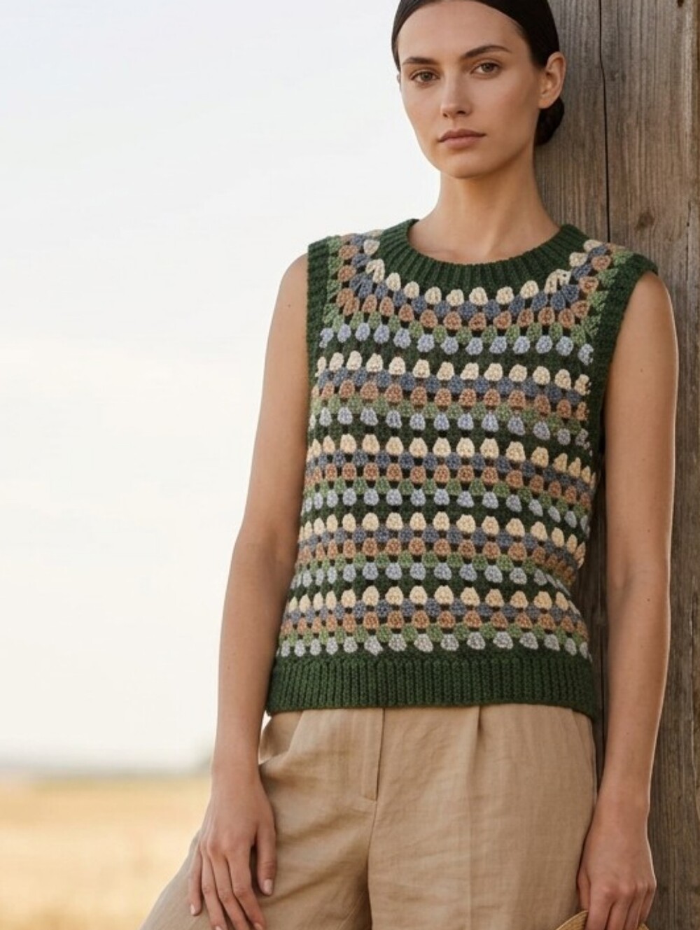 Handmade Granny Square Crochet Sweater Vest Boho S/M